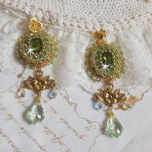 BO Garden Party embroidered with vintage green cabochons, Swarovski crystals, pearl beads and Miyuki seed beads